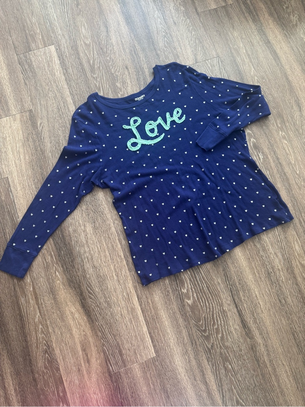 Navy "Love" Long-Sleeve Top - Cute Heart Print